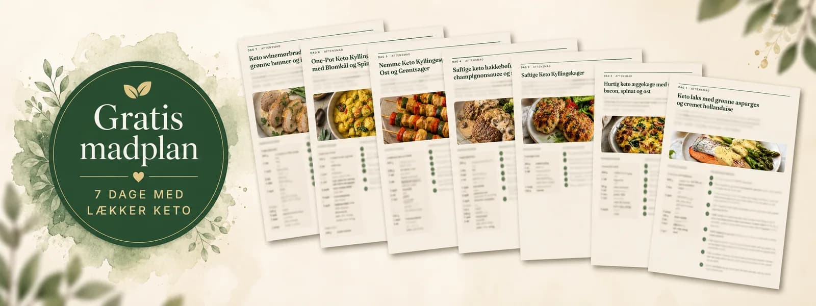 Gratis madplan — 7 dage med lækker keto: ugens syv opskrifter som PDF-ark