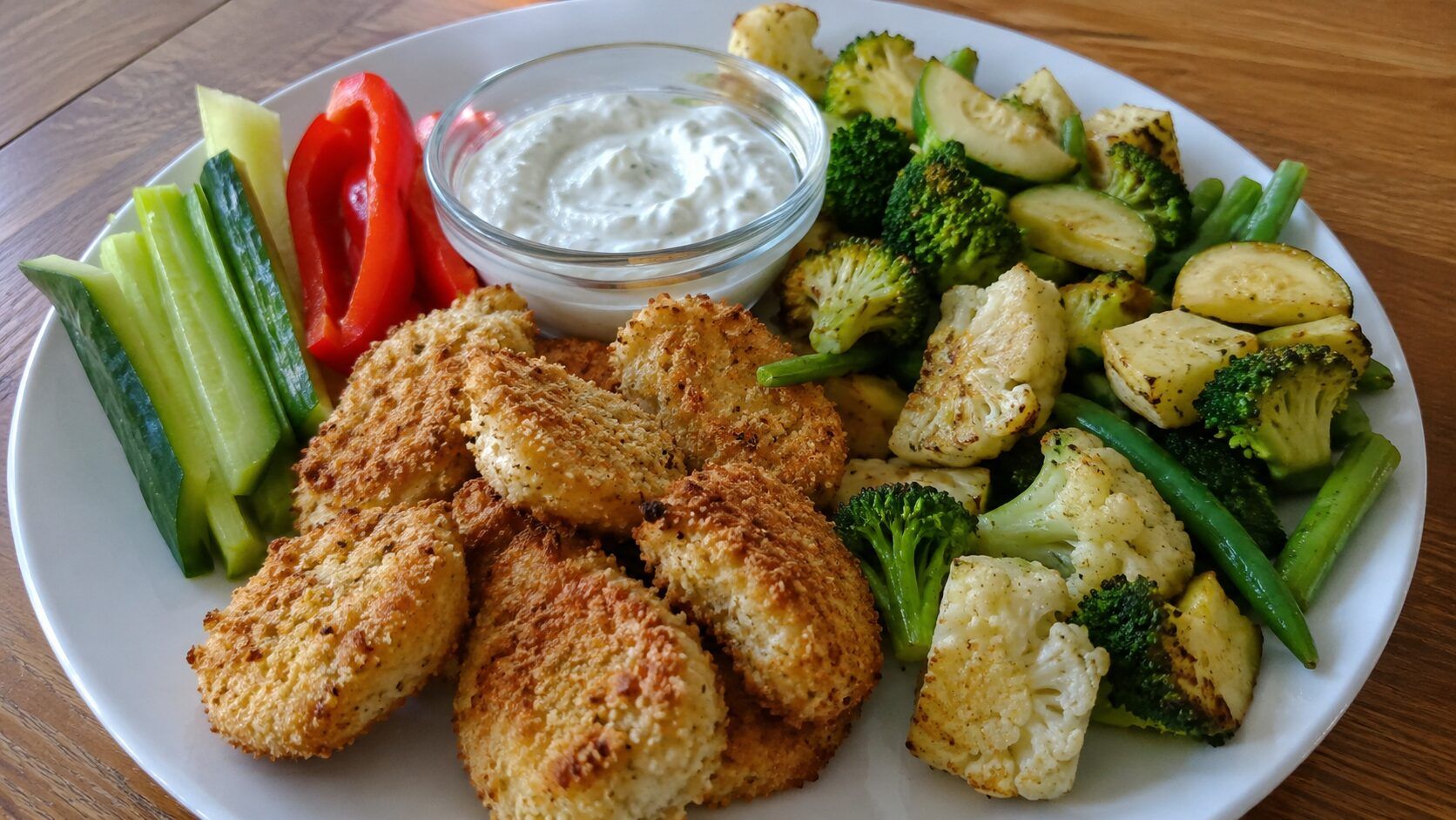Keto kyllingenuggets med parmesan, grønt og hvidløgsdip