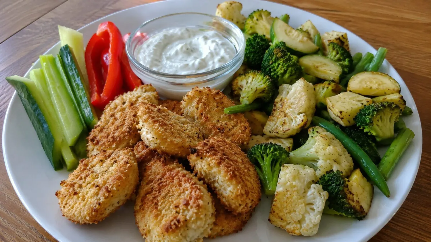 Keto kyllingenuggets med parmesan, grønt og hvidløgsdip